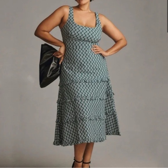 Anthropologie The Blythe Square-Neck Tiered Dress Midi Stretch Sleeveless XL - Picture 14 of 14